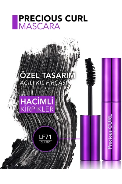  تصویر 4 : ریمل فرکننده و حالت‌دهنده مژه با رنگ Black مشکی کلاسیک و پررنگ Precious Curl LF71 Black Classic Mascara فلورمار Flormar 