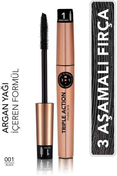  تصویر 1 : ریمل سه‌کاره Triple Action مشکی؛ حجم‌دهنده  بلندکننده و حالت‌دهنده Triple Action 3 Step Mascara فلورمار Flormar 