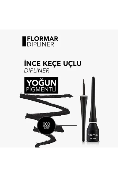  تصویر 3 : خط چشم مایع مشکی با جلوه‌ای یکدست و کاربرد آسان برای چشم Dipliner Black Classic Liquid فلورمار Flormar 