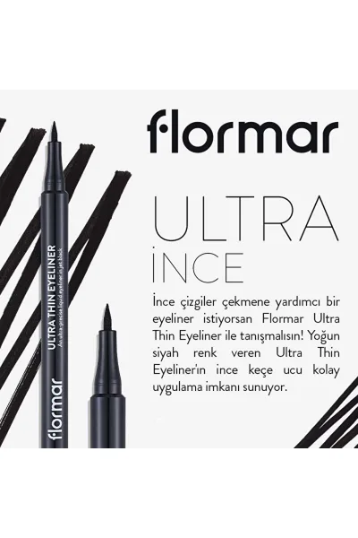  تصویر 3 : خط چشم ماژیکی نوک نمدی بسیار باریک و مات Black مشکی برای طراحی دقیق Ultra Thin Fine Felt Tip Matte Eyeliner 1 Black فلورمار Flormar 