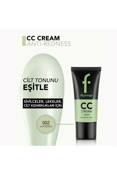  تصویر 3 : کرم CC ضد قرمزی Anti Redness سبز اصلاح‌کننده قرمزی ۳۵ میل Redness Correcting CC Cream CC02 Anti Redness 35 ml فلورمار Flormar 