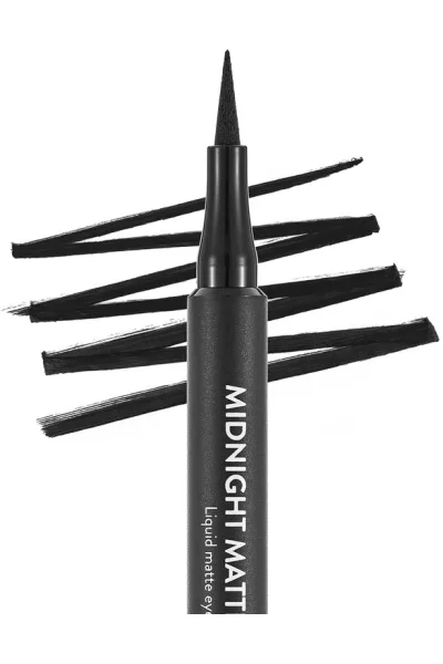  تصویر 2 : خط چشم مات Midnight با رنگ Black مشکی برای آرایش دقیق چشم Midnight Matte Eyeliner 1 Black فلورمار Flormar 