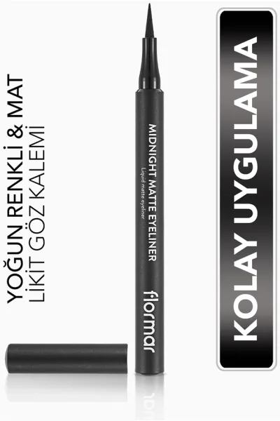  تصویر 1 : خط چشم مات Midnight با رنگ Black مشکی برای آرایش دقیق چشم Midnight Matte Eyeliner 1 Black فلورمار Flormar 
