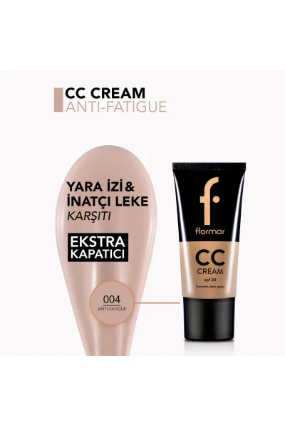  تصویر 7 : کرم CC پوشاننده جای زخم و لک تیره Anti Fatigue  بژ  ۳۵ میلی‌لیتر Dark Spot Cover CC Cream CC04 Anti Fatigue 35 ml فلورمار Flormar 