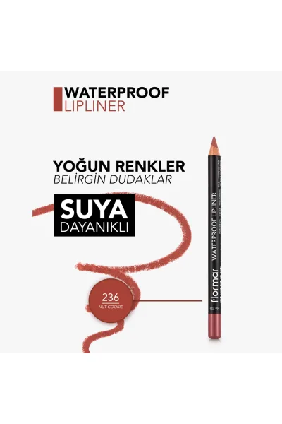  تصویر 5 : مداد لب مات ضدآب و پیگمنت بالا 236 Nut Cookie رنگ قهوه‌ای روشن Waterproof Highly Pigmented Matte Lip Pencil 236 Nut Cookie فلورمار Flormar 