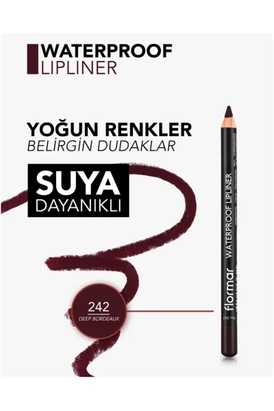  تصویر 4 : خط لب مات ضدآب با پیگمنت بالا برای آرایش لب Deep Bordeaux شرابی تیره Waterproof Highly Pigmented Matte Lip Pencil 242 Deep Bordeaux فلورمار Flormar 
