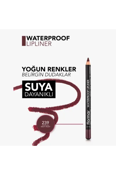  تصویر 4 : خط لب مات ضدآب و پرپیگمنت Misty Rose رنگ شرابی شماره 239 Waterproof Highly Pigmented Matte Lip Pencil Misty Rose 239 Misty Rosy فلورمار Flormar 