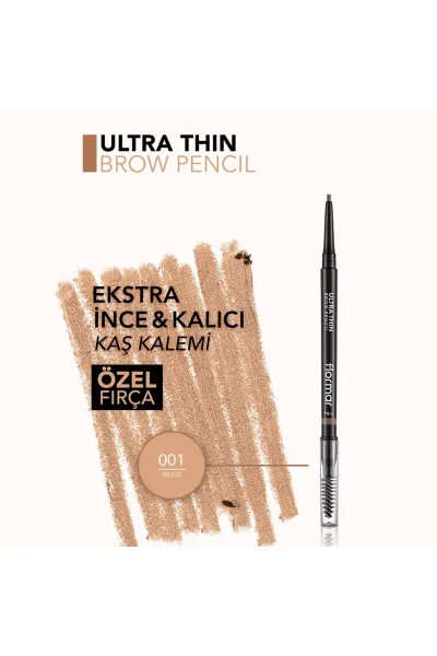  تصویر 4 : مداد ابرو با نوک فوق‌نازک و برس مویی کاربردی رنگ Beige بژ Ultra Thin Fine Tip Bristle Brush Brow Pencil 1 Beige فلورمار Flormar 