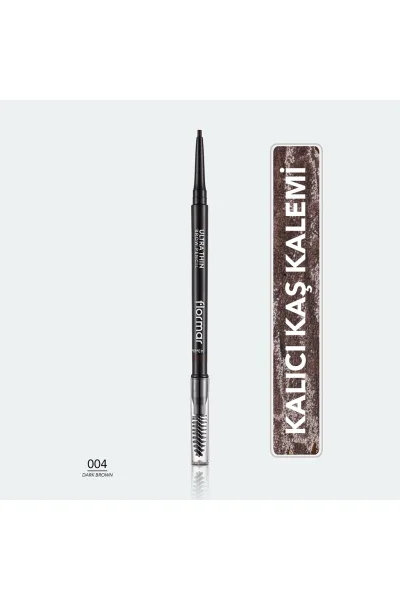  تصویر 1 : مداد ابرو اولترا نازک نوک‌ظریف و برس‌دار 004 Dark Brown قهوه‌ای تیره Ultra Thin Fine Tip Bristle Brush Brow Pencil 4 Dark Brown فلورمار Flormar 