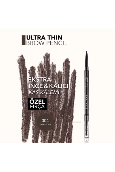  تصویر 4 : مداد ابرو اولترا نازک نوک‌ظریف و برس‌دار 004 Dark Brown قهوه‌ای تیره Ultra Thin Fine Tip Bristle Brush Brow Pencil 4 Dark Brown فلورمار Flormar 