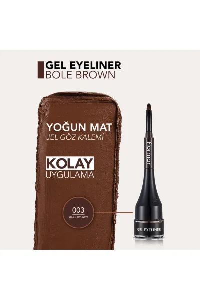  تصویر 4 : خط چشم ژلی مات با پیگمنت بالا و براش داخلی Brown قهوه‌ای Highly Pigmented Matte Finish Built in Brush Gel Eyeliner 3 Brown فلورمار Flormar 