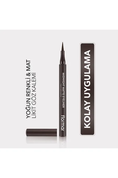  تصویر 1 : خط چشم مات رنگ Brown قهوه‌ای برای آرایش دقیق و ماندگار روزانه Midnight Matte Eyeliner 2 Brown فلورمار Flormar 