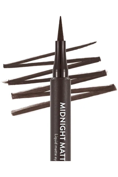  تصویر 2 : خط چشم مات رنگ Brown قهوه‌ای برای آرایش دقیق و ماندگار روزانه Midnight Matte Eyeliner 2 Brown فلورمار Flormar 