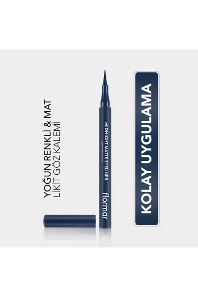  تصویر 1 : خط چشم مات Midnight 03 Dark Blue آبی تیره با جلوه‌ای جذاب Midnight Matte Eyeliner 3 Dark Blue فلورمار Flormar 