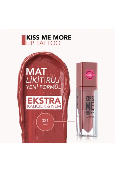  تصویر 2 : رژ لب مایع مات با ماندگاری بسیار بالا رنگ Naive هلویی Kiss Me More Extra Long Lasting Matte Liquid Lipstick 21 Naive فلورمار Flormar 