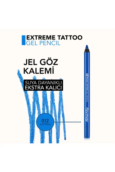  تصویر 4 : مداد چشم ژلی مات و فوق‌العاده بادوام 012 Blue Dream رنگ آبی Extreme Tattoo Extra Long Lasting Matte Gel Eye Pencil 12 Blue Dream فلورمار Flormar 