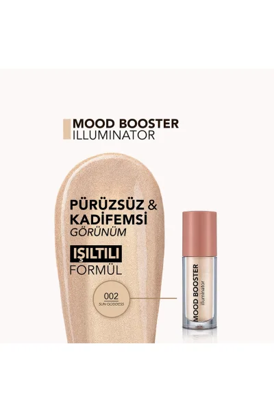  تصویر 4 : هایلایتر مایع با جلوه درخشان طبیعی Sun Goddess طلایی برای چهره Mood Booster Natural Shimmer Liquid Highlighter 2 Sun Goddess فلورمار Flormar 