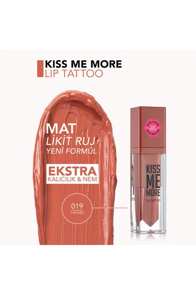  تصویر 2 : رژ لب مایع مات بسیار بادوام Caramel رنگ کاراملی قهوه‌ای روشن Kiss Me More Extra Long Lasting Matte Liquid Lipstick 19 Caramel فلورمار Flormar 