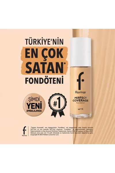  تصویر 3 : کرم پودر با پوشانندگی بالا و ماندگار SPF15 رنگ Light Ivory عاجی روشن Perfect Coverage Highly Pigmented Long Lasting SPF15 Foundation 100 Light Ivory فلورمار Flormar 
