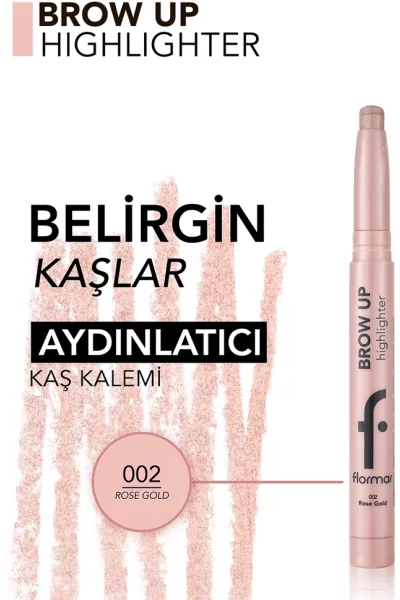  تصویر 3 : مداد هایلایتر زیر ابرو Rose Gold رزگلد گلی طلایی نرم و براق پیچی Brow Up Soft Texture Intense Shimmer Lifting Brow Highlight Pencil 2 Rose Gold فلورمار Flormar 