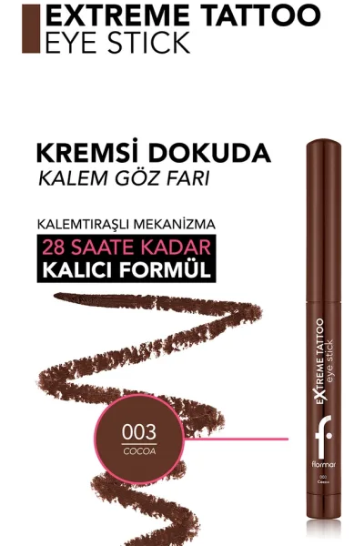  تصویر 2 : مداد چشم ژلی مات Cocoa کاکائویی با ماندگاری بالا و آسانسوری Extreme Tattoo Matte Lifting Gel Eye Pencil 3 Cocoa فلورمار Flormar 
