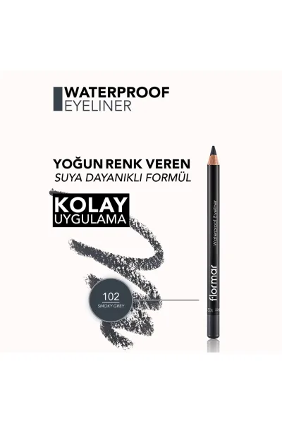  تصویر 4 : مداد چشم مات و ضدآب با پیگمنت بالا رنگ Smoky Grey خاکستری دودی Waterproof Highly Pigmented Matte Eye Pencil 102 Smoky Grey فلورمار Flormar 