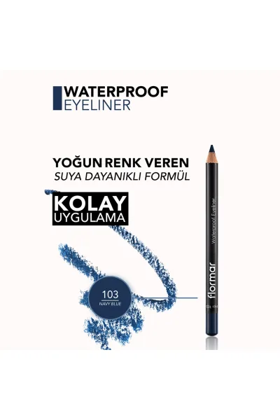  تصویر 4 : مداد چشم مات ضدآب و پررنگ Navy Blue سرمه‌ای آبی با ماندگاری بالا Waterproof Highly Pigmented Matte Eye Pencil 103 Navy Blue فلورمار Flormar 