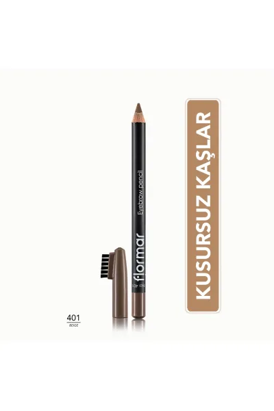  تصویر 1 : مداد ابرو نوک نرم Beige بژ با برس پخش‌کننده برای ابروهای طبیعی Soft Tip Blending Brush Brow Pencil 401 Beige فلورمار Flormar 