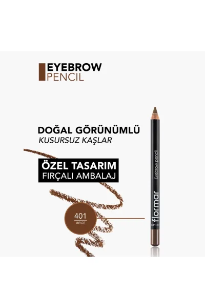  تصویر 4 : مداد ابرو نوک نرم Beige بژ با برس پخش‌کننده برای ابروهای طبیعی Soft Tip Blending Brush Brow Pencil 401 Beige فلورمار Flormar 