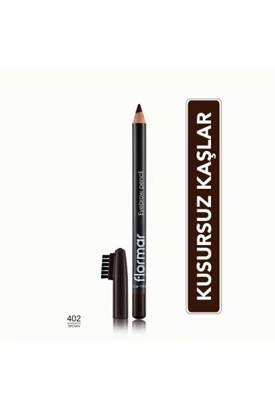  تصویر 1 : مداد ابرو نوک نرم Brown قهوه‌ای با برس پخش‌کننده و محوکننده Soft Tip Blending Brush Brow Pencil 402 Brown فلورمار Flormar 