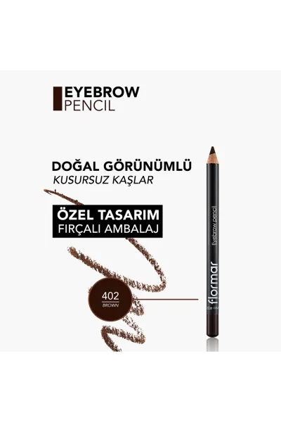  تصویر 4 : مداد ابرو نوک نرم Brown قهوه‌ای با برس پخش‌کننده و محوکننده Soft Tip Blending Brush Brow Pencil 402 Brown فلورمار Flormar 