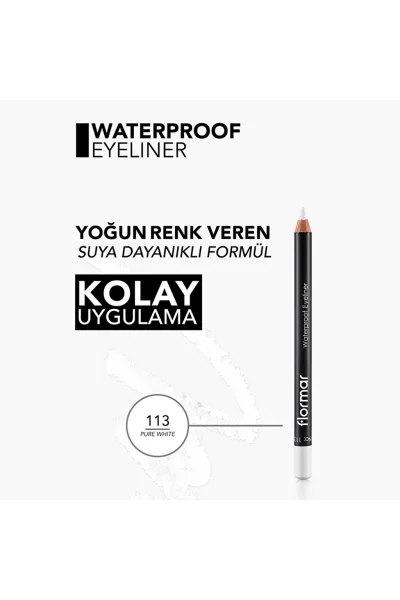  تصویر 4 : مداد چشم مات ضدآب و پررنگ Pure White؛ سفید خالص با ماندگاری بالا Waterproof Highly Pigmented Matte Eye Pencil 113 Pure White فلورمار Flormar 