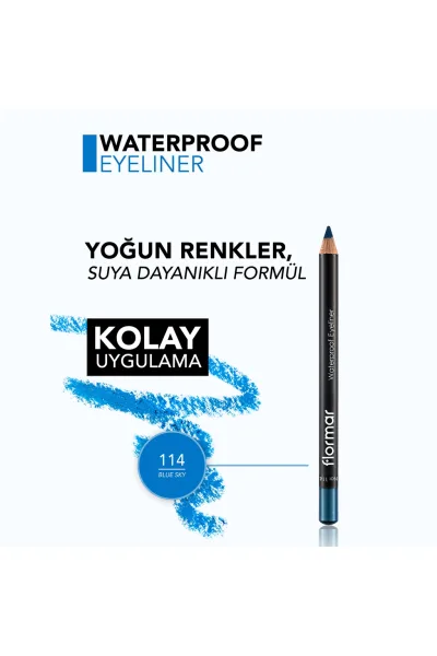  تصویر 5 : مداد چشم مات ضدآب با پیگمنت بالا Blue Sky رنگ آبی آسمانی Waterproof Highly Pigmented Matte Eye Pencil 114 Blue Sky فلورمار Flormar 