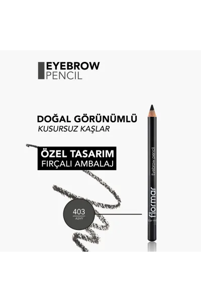  تصویر 4 : مداد ابرو نوک نرم و براش‌دار Ashy خاکستری برای ابروهایی طبیعی Soft Tip Blending Brush Brow Pencil 403 Ashy فلورمار Flormar 