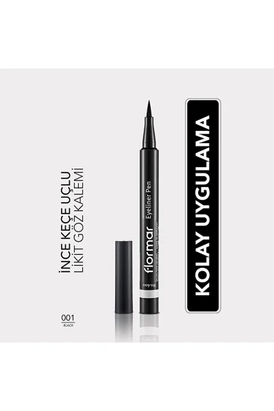  تصویر 1 : خط چشم ماژیکی مات نوک نمدی با پیگمنت بالا Black مشکی پررنگ Highly Pigmented Felt Tip Matte Eyeliner 1 Black فلورمار Flormar 
