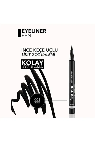  تصویر 3 : خط چشم ماژیکی مات نوک نمدی با پیگمنت بالا Black مشکی پررنگ Highly Pigmented Felt Tip Matte Eyeliner 1 Black فلورمار Flormar 