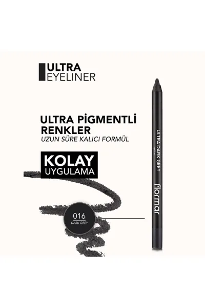  تصویر 4 : مداد چشم مات با پیگمنت بالا و نوک نرم Dark Grey خاکستری تیره Ultra Highly Pigmented Soft Tip Matte Eye Pencil 16 Dark Grey فلورمار Flormar 