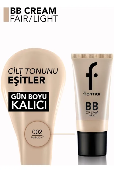  تصویر 2 : بی‌بی کرم SPF20 شماره 002 Fair Light  رنگ روشن با ته‌رنگ سرد Creamy SPF20 BB Cream 2 Fair Light Cool Undertone فلورمار Flormar 