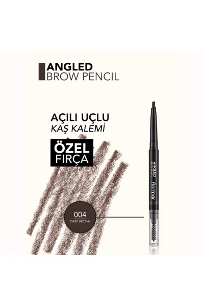  تصویر 4 : مداد ابرو کات‌دار با برس رنگ Dark Brown قهوه‌ای تیره شماره 004 Angled Angled Tip Bristle Brush Brow Pencil 4 Dark Brown فلورمار Flormar 