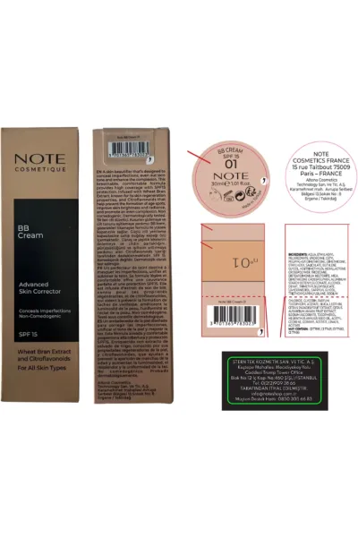  تصویر 1 : بی‌بی کرم و کرم‌پودر با پوشش طبیعی رنگ 01 Beige بژ روشن نوت Note 