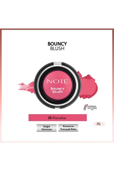  تصویر 3 : رژگونه براق و طبیعی Bouncy Blush 01 Paradise رنگ صورتی ملایم نوت Note 