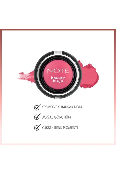  تصویر 4 : رژگونه براق و طبیعی Bouncy Blush 01 Paradise رنگ صورتی ملایم نوت Note 