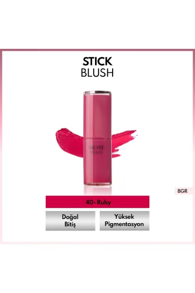  تصویر 2 : رژگونه استیکی مرطوب‌کننده 40 Ruby قرمز با بافت نرم و جلوه طبیعی نوت Note 