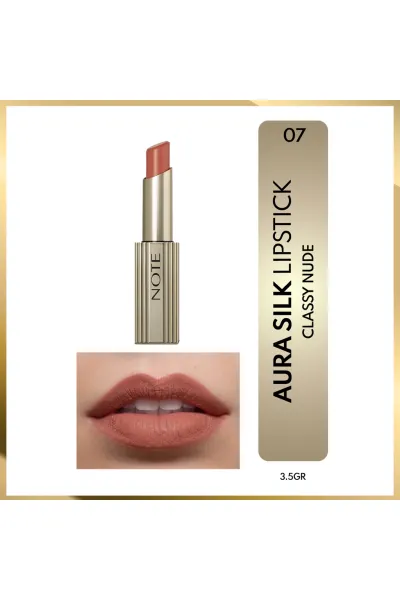  تصویر 2 : رژ لب سیلک Aura شماره 07 Classy Nude قهوه‌ای روشن با جلوه‌ای شیک نوت Note 