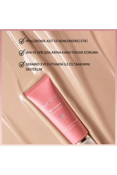  تصویر 3 : بی‌بی کرم SPF50+ رنگ 10 Light روشن با هیالورونیک اسید و سرامید نوت Note 