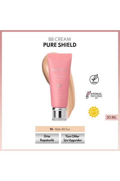  تصویر 5 : بی‌بی کرم SPF50+ رنگ 10 Light روشن با هیالورونیک اسید و سرامید نوت Note 