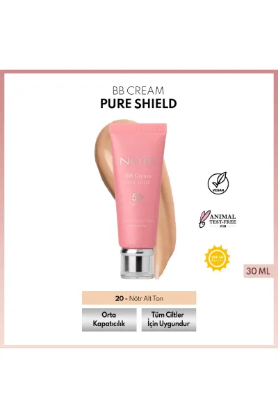  تصویر 5 : بی‌بی کرم SPF50+ PA++++ با هیالورونیک و سرامید  رنگ 20 Medium (متوسط) نوت Note 