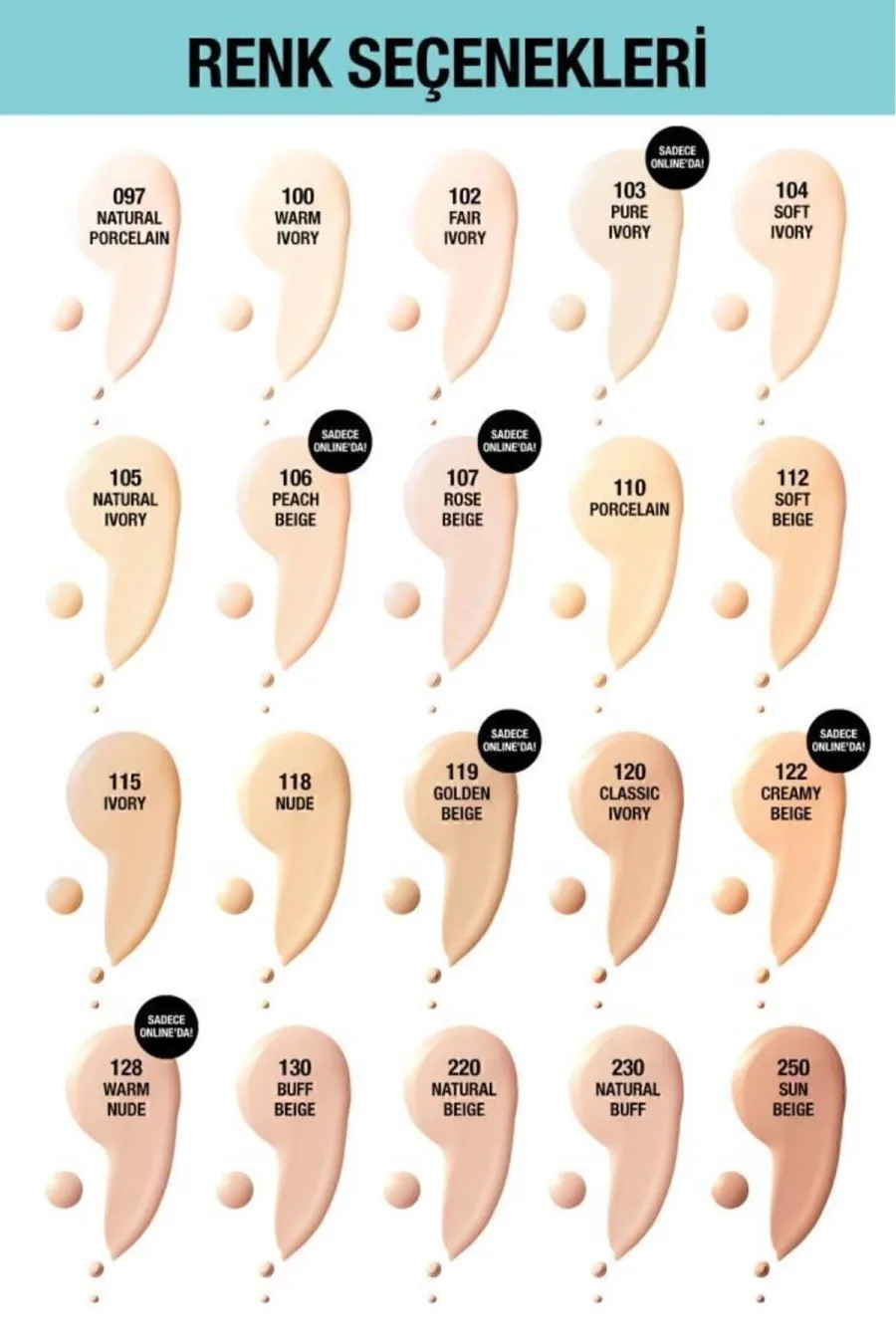 انتخاب رنگ کرم پودر پوست چرب شماره 118 میبلین نیویورک Maybelline New York برای تناژهای مختلف پوست