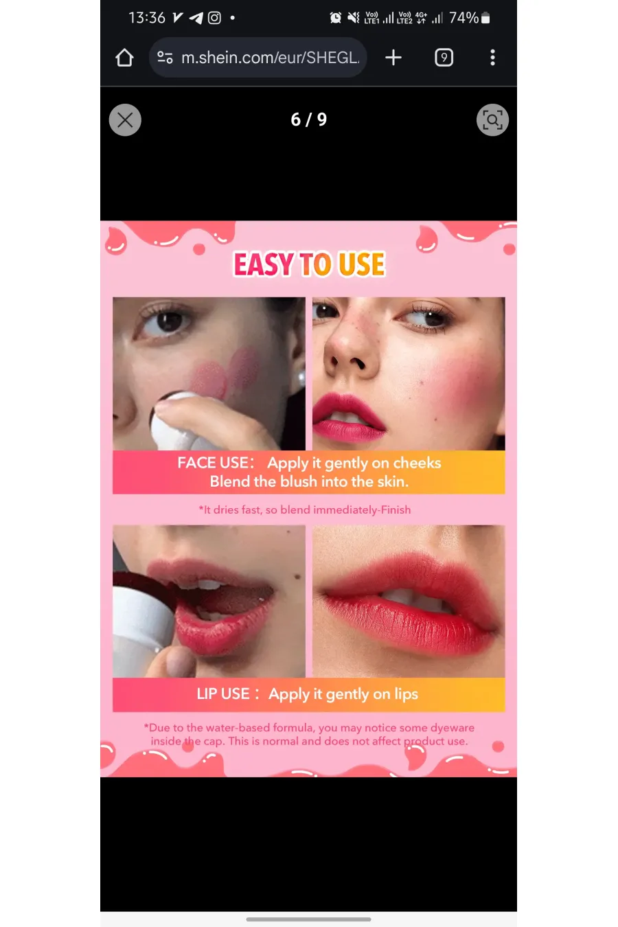 نحوه استفاده از تینت ژله‌ای لب و گونه رنگ Coucou شیگلم Sheglam روی لب و گونه