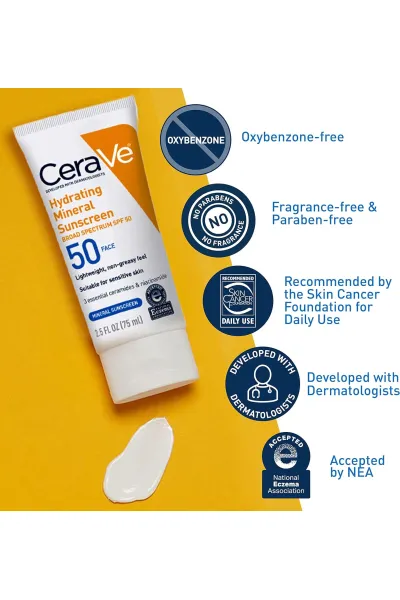  تصویر 2 : CeraVe سراوی  کرم ضدآفتاب مینرال آبرسان ۷۵ میل  